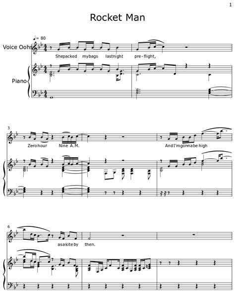 Rocket Man Sheet Music For Voice Oohs Piano