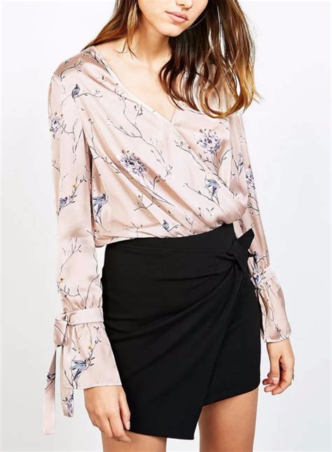 Floral Print V Neck Long Sleeve Loose Blouse