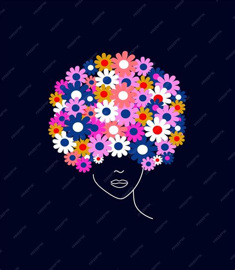 Premium Vector Abstract Woman Face With Flowers On Her Head Portrait Minimalistic Style Vector