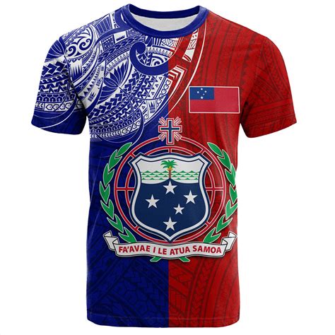 Samoa T Shirt Custom Half Style Flag And Coat Of Arms