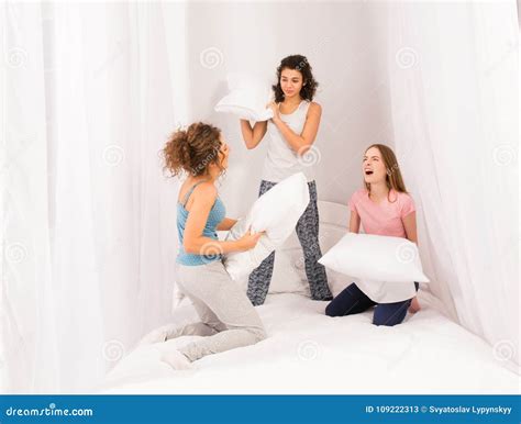 Funny pillow game stock image. Image of pajamas, indoors - 109222313