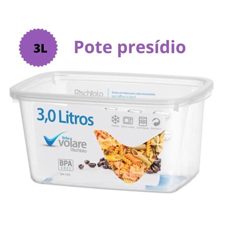 Pote Retangular Volare 3 0 Litros Transparente Rischioto Shopee Brasil