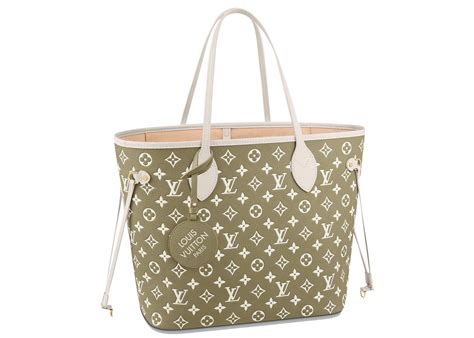 Louis Vuitton Neverfull Mm Khaki Greenbeigecream In Cowhide Leather With Gold Tone Us