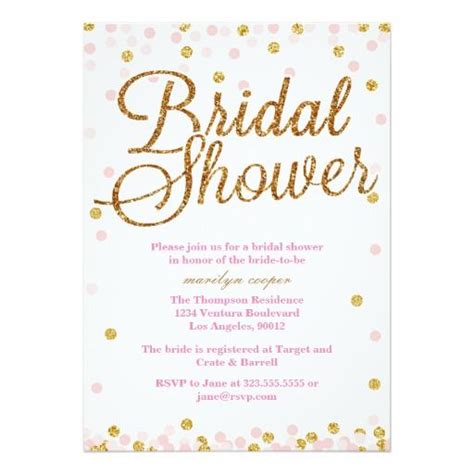 Pink And Gold Glitter Bridal Shower Invitations Zazzle Gold Bridal Shower Invitations Pink