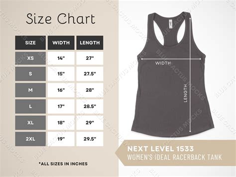 Next Level 1533 Size Chart Sizing Guide For Womens Ideal Raceback Tank  Design Template