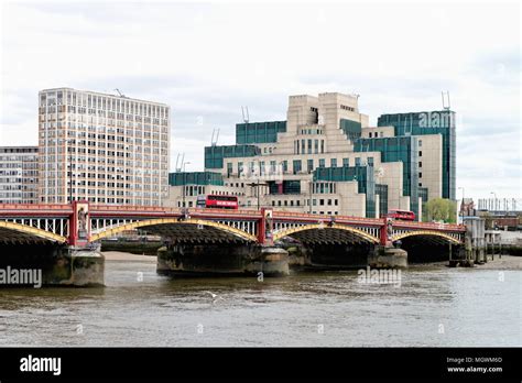 Vauxhall bridge and the MI6 building, at Vauxhall Cross, London England ...