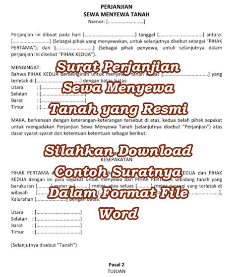 Contoh Surat Perjanjian Sewa Menyewa Tanah Yang Resmi Format Word