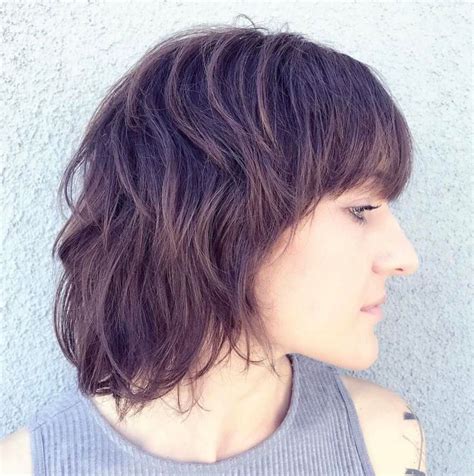 Purple Tinted Choppy Bob With Bangs Modern Shag Haircut Modern Short