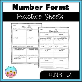 4 NBT 2 Number Forms And Comparing Numbers Practice Sheets By Teaching