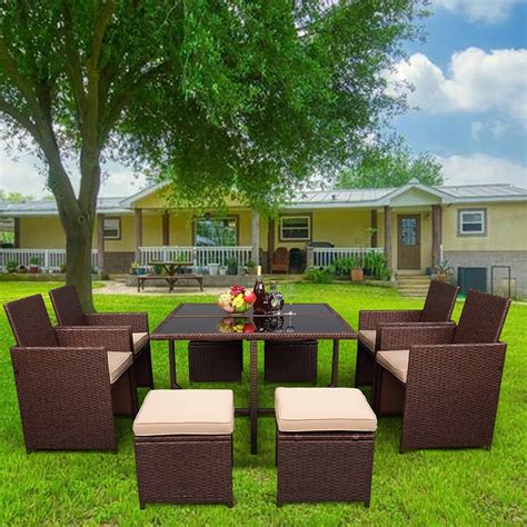 9 Piece Indoor Outdoor Wicker Dining Set Furniture Patio Rattan