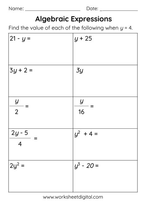 Pre-Algebra Worksheets | Algebraic Expressions Worksheets - Worksheets Library