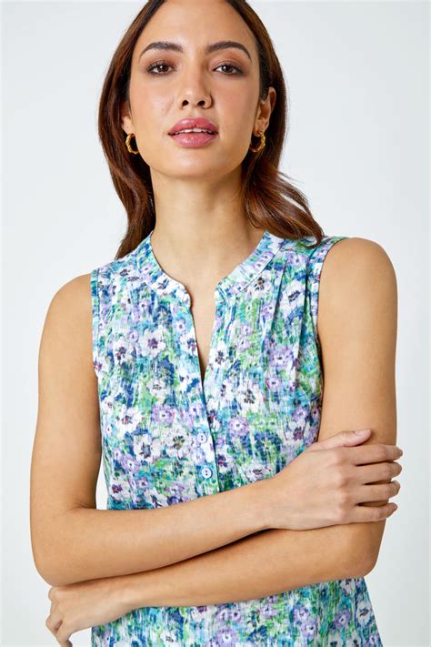 Sleeveless Floral Print Top In Lilac Roman Originals Uk