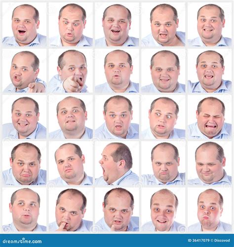 Collage Portrait Fat Man With Difference Emotions Stock Image Image