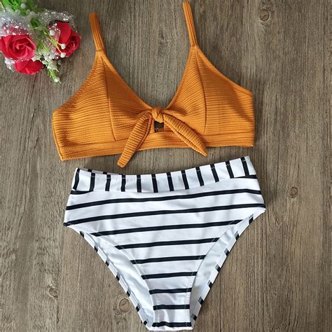 Sexy Hoge Taille Bikini Halter Plus Size Badmode V Grandado