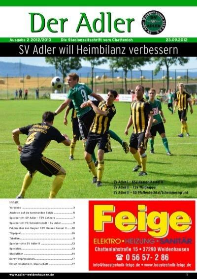 SV Adler Will Heimbilanz Verbessern Beim SV Adler Weidenhausen