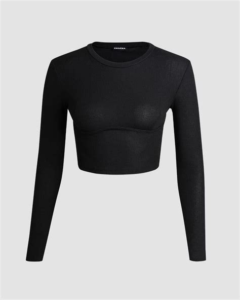 Essential Cropped Long Sleeve Top Long Sleeve Tops Cropped Long Sleeve Top Black Tops