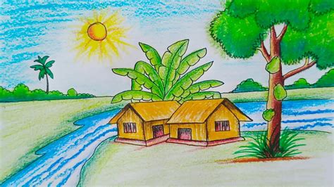 How To Draw Landscape Scenery Of Beautiful Nature Scenery Of Summer