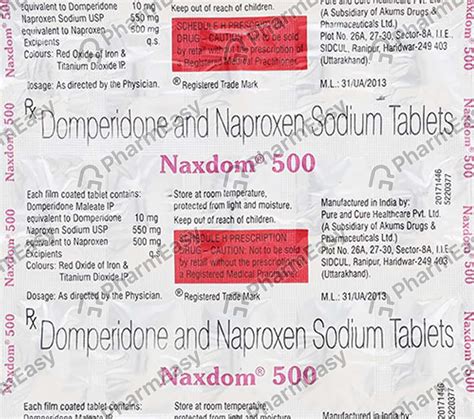 Naxdom 500mg Strip Of 15 Tablets Uses Side Effects Price And Dosage