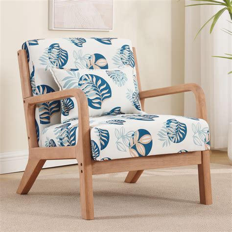 George Oliver Oneman Floral Upholstered Accent Chair With Wood Arms