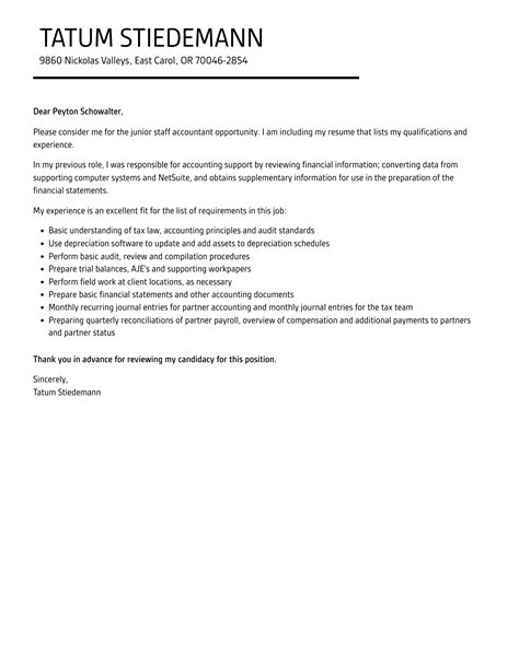 Junior Staff Accountant Cover Letter Velvet Jobs