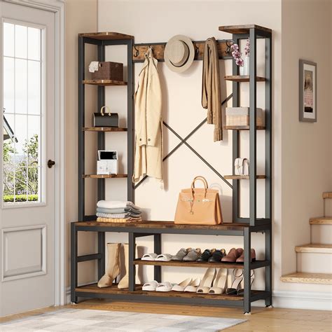 Dextrus In Entryway Hall Tree With Shoe Bench Garment Coat Rack