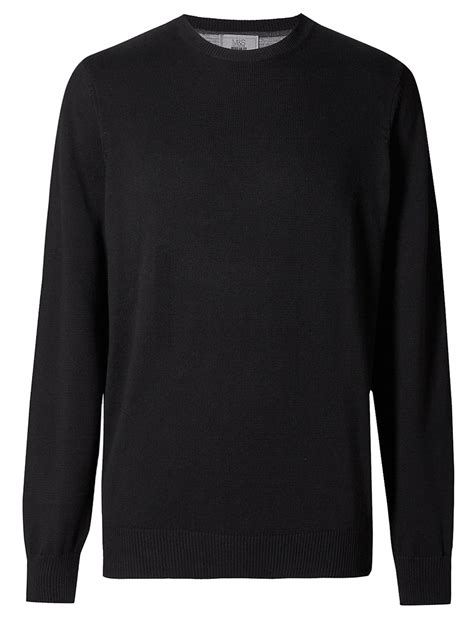 Marks And Spencer Mand5 Black Pure Cotton Crew Neck Jumper Size