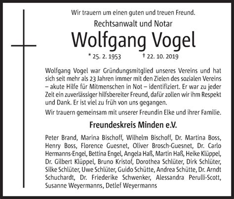 Traueranzeigen Von Wolfgang Vogel Trauer MT De