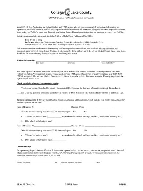 Fillable Online Dept Clcillinois 2019 20 Business Net Worth Worksheet