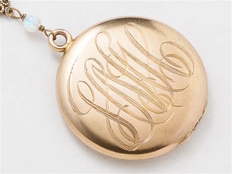 Antique Gold Locket Necklace Victorian Gold Filled Locket With White