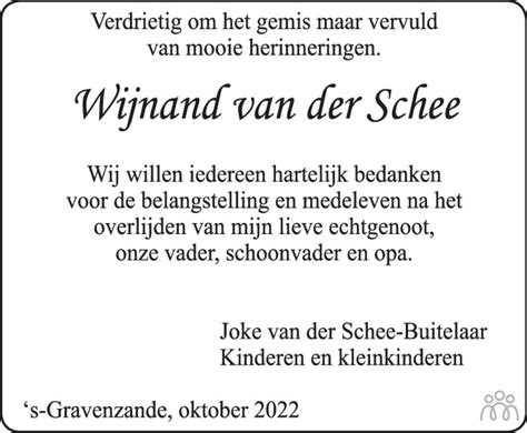 Wijnand Van Der Schee 02 09 2022 Overlijdensbericht En Condoleances