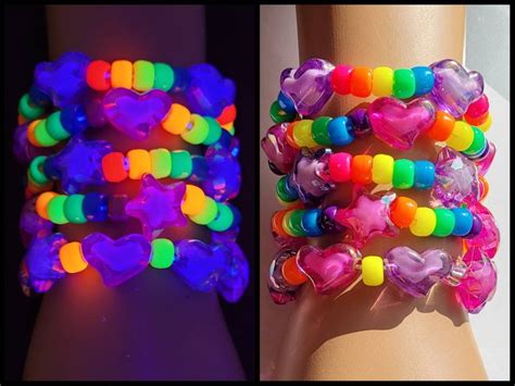 UV Heart Star Kandi Bracelet Set Neon Bracelets Kandi Singles Rave