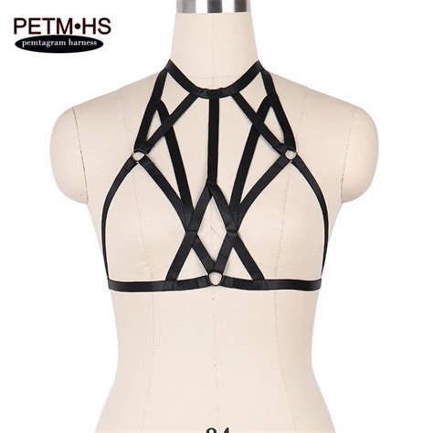 Pentagram Harness Body Cage Bondage Belt Goth Lingerie Black Elastic