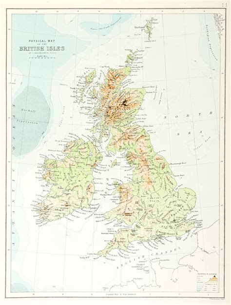 Physical Map Of The British Isles Antique Print Map Room