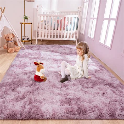 Alfombras Esponjosas Para Dormitorio De Niñas 4 X 6 Pies Alfombra Suave Y Lanuda Rosa Y Morada