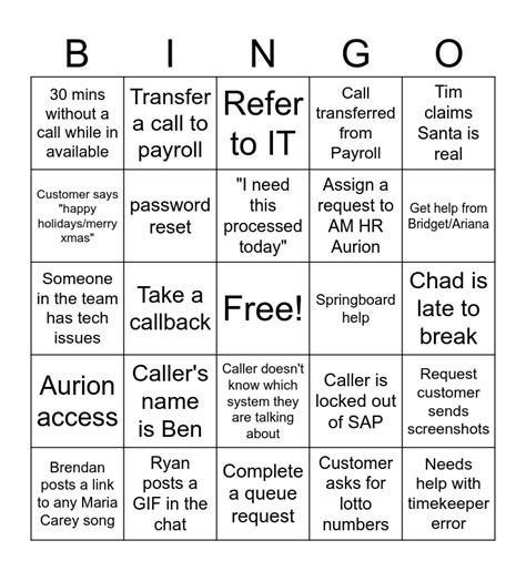 Systems Bingo Card