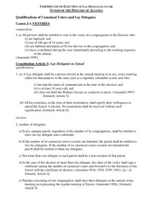 Fillable Online CERTIFICATE OF ELECTION OF LAY DELEGATES TO THE Fax