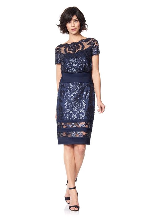 Blouson Waist Paillette Embroidered Lace Dress Tadashi Shoji