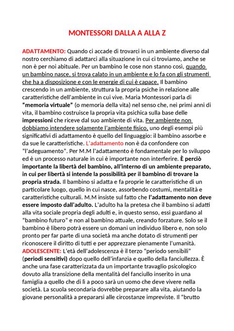 Il Modello Pedagogico Di Maria Montessori E I Concetti Fondamentali