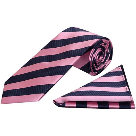 Navy And Pink Striped Classic Men S Tie And Pocket Square Set