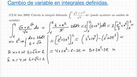 Integral Definida Cambio De Variable En Integrales Definidas Youtube