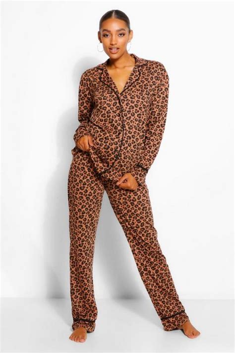 Womens Maternity Leopard Print Pipe Detail Pj Trouser Set Boohoo Uk