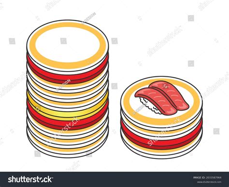 Illustration Plates Stacked Conveyor Belt Sushi Stock Vector (Royalty ...