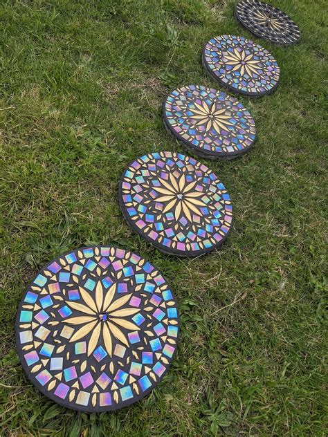 3 Garden Stepping Stones Golden Flower Ceramic Petals, Iridescent ...