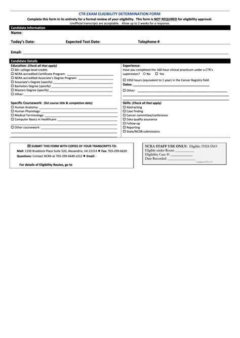 Ctr Exam Eligibility Determination Form Printable Pdf Download