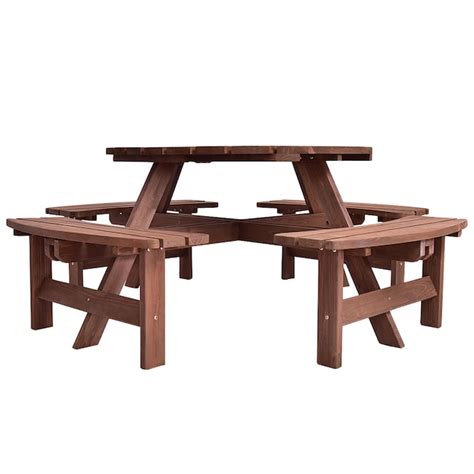 Wellfor 8 Seat Patio Wooden Picnic Dining Seat Bench Set In The Picnic Tables Department At