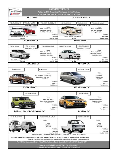 Suzuki Cars Price List 1ST July-2021 | PDF | Automotive Industry ...