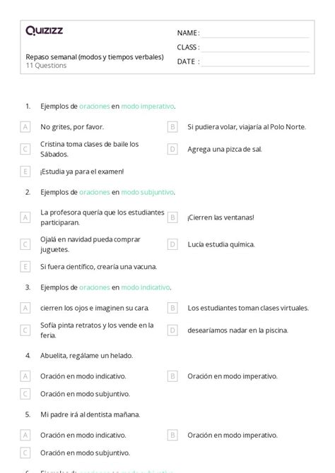 50 Modos Verbales Hojas De Trabajo Para Grado 6 En Quizizz Gratis E Imprimible