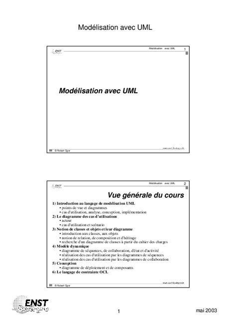 Uml Cours Avec Exercices Corrig S T L Charger Cours Informatique En Pdf