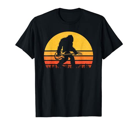 Retro Bigfoot Guitar Black T Shirt Vintage Sasquatch Rocker Tee