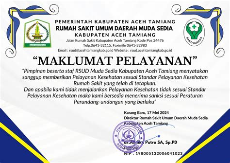 Maklumat Pelayanan RSUD Kabupaten Aceh Tamiang Rsud Muda Sedia Kab